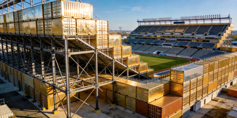 974体育场集装箱结构 - 由974个集装箱建造的可拆卸体育场